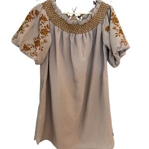 Embroidered Beige Women's Top